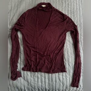 Garage Women’s Burgundy Long Sleeve V Neck Choker Top